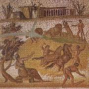 unknow artist Mosaic from the Roman villa at Zliten in Tripolitania showing horses and cattle threshing corn Spain oil painting artist